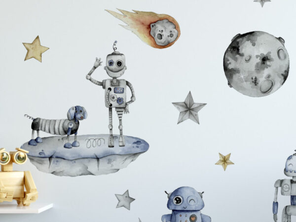Kosmiczne roboty naklejki na ścianę