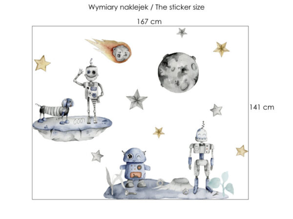 Kosmiczne roboty naklejki na ścianę rozmiary