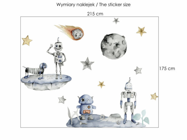 Kosmiczne roboty naklejki na ścianę rozmiary