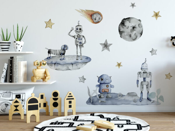 Kosmiczne roboty naklejki na ścianę