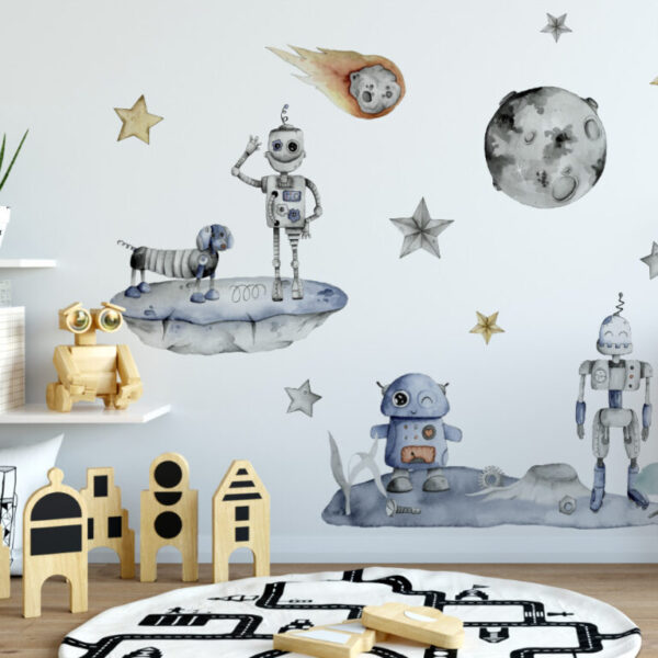 Kosmiczne roboty naklejki na ścianę