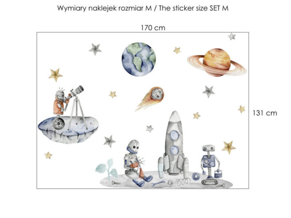 Zestaw naklejek na ścianę roboty i rakieta