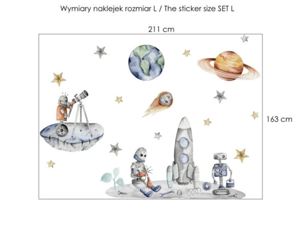 Zestaw naklejek na ścianę roboty i rakieta