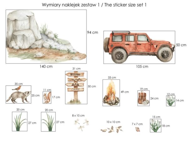 Naklejki na ścianę z samochodem set 1 wymiary