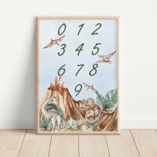 Plakat liczby z dinozaurami
