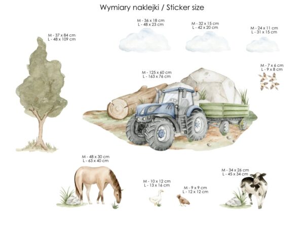 Wymiary poszczególnych naklejek