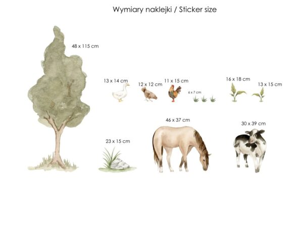 Wymiary naklejek w zestawie