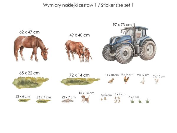 Zestaw 1 wymiary naklejek