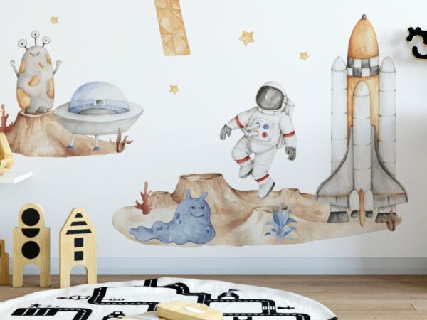 Naklejki kosmiczne astronauta i rakiety