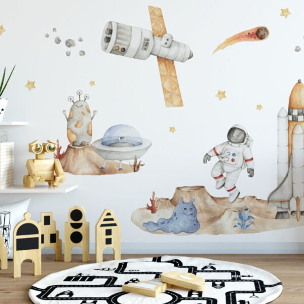 Naklejki kosmiczne astronauta i rakiety