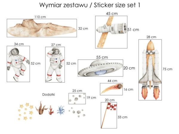 Wymiary naklejek kosmicznych