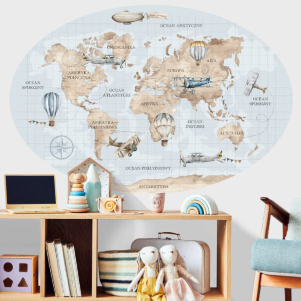 Naklejka na ścianę mapa retro z samolotami