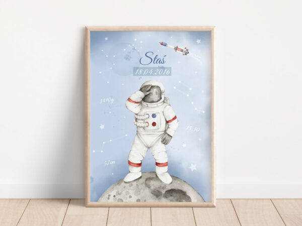 Plakat astronauta z metryczką