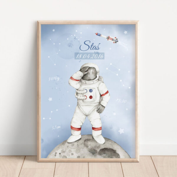 Plakat astronauta z metryczką