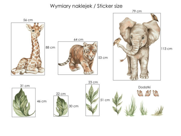Tygrys słonik i żyrafa naklejki na ścianę