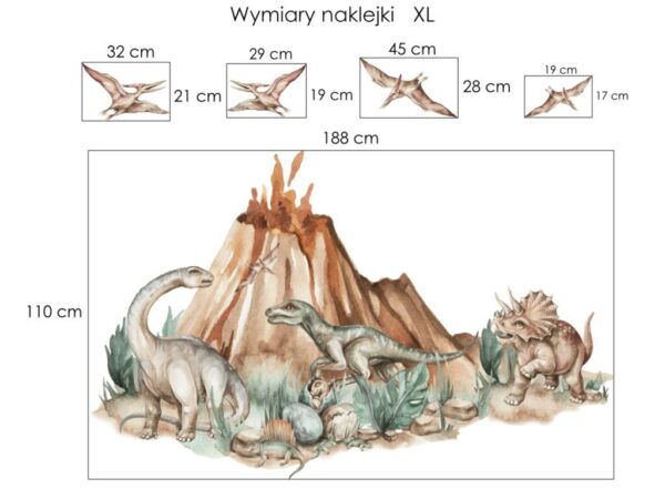 Dinozaury naklejka za łóżko XL