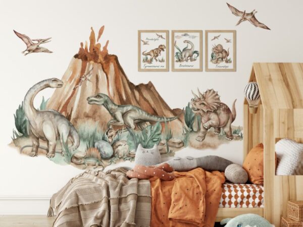 Dinozaury na ścianę naklejka za łóżko